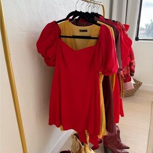 Game Day Red Puff Sleeve Dress